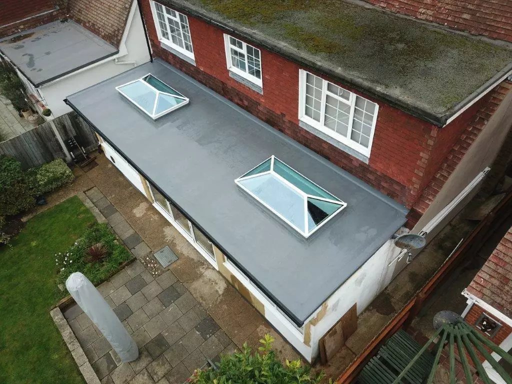 Residential flat roof with skylights