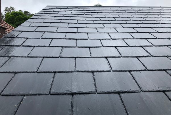 Slate roof surface and detailing